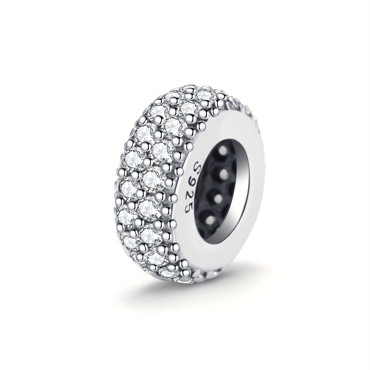 925 Silver Bead with Zirconia Inlay Jewelry for Female DIY